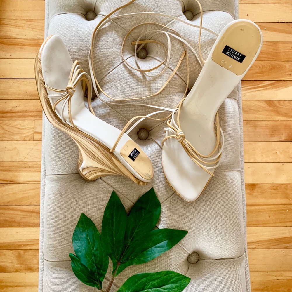 Stuart Weitzman lace up wooden wedges